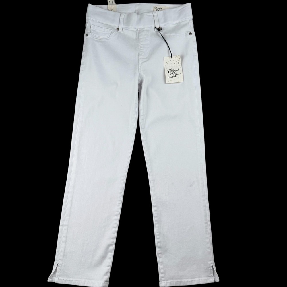 Cosmic Blue Love Jeans Stitchfix 27 White Straight Stretch Denim Hem Slits Oslo